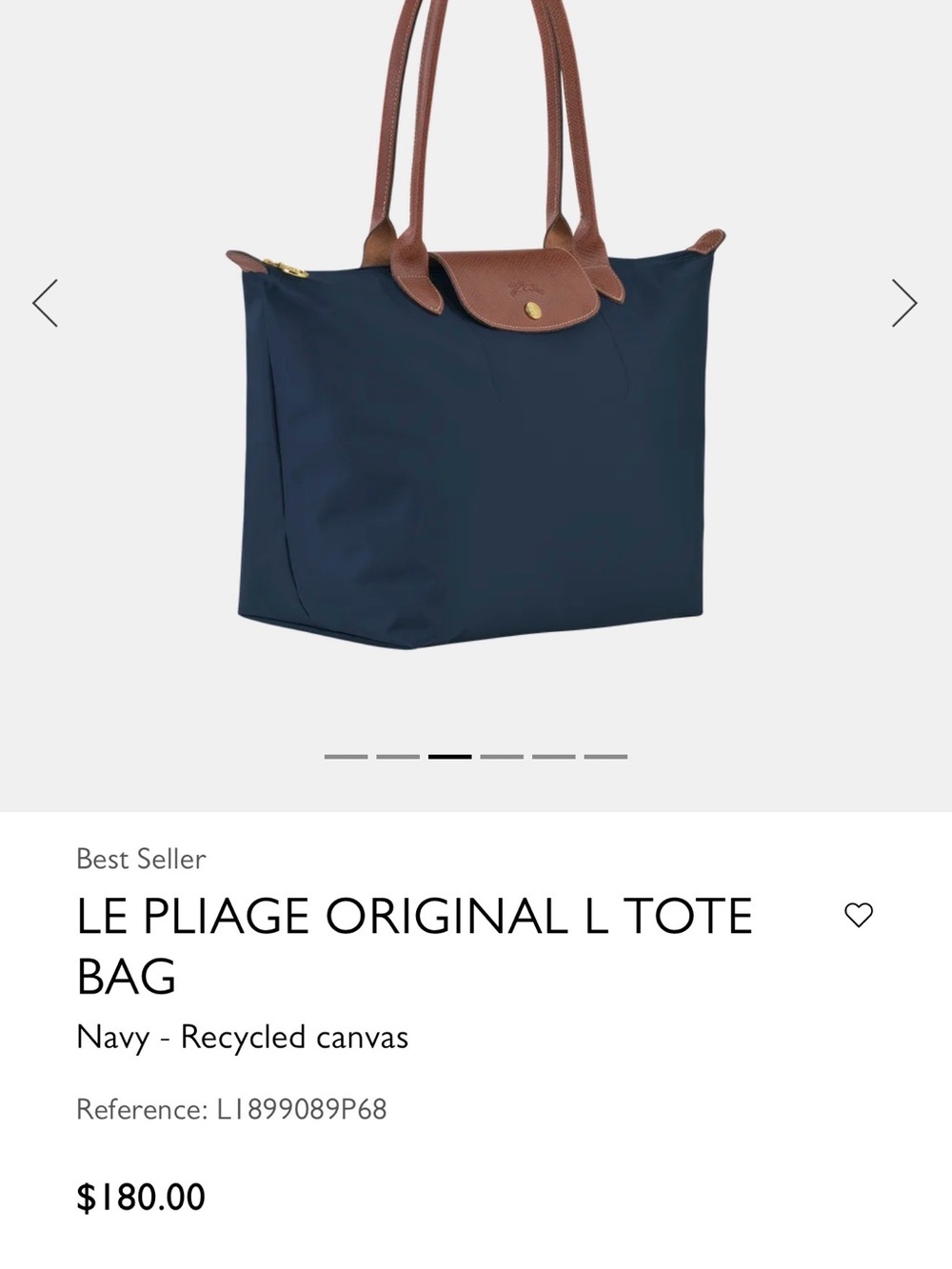 Longchamp Navy and Brown Le Pliage Large Tote